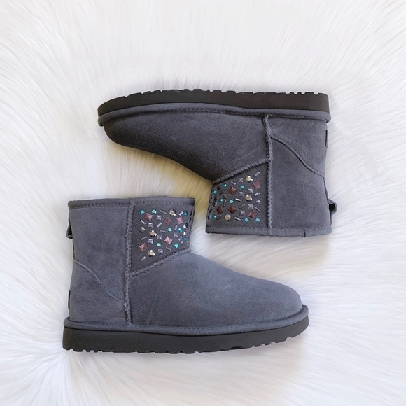 UGG Classic Mini Stud II Charcoal Boots - Picture 2 of 9